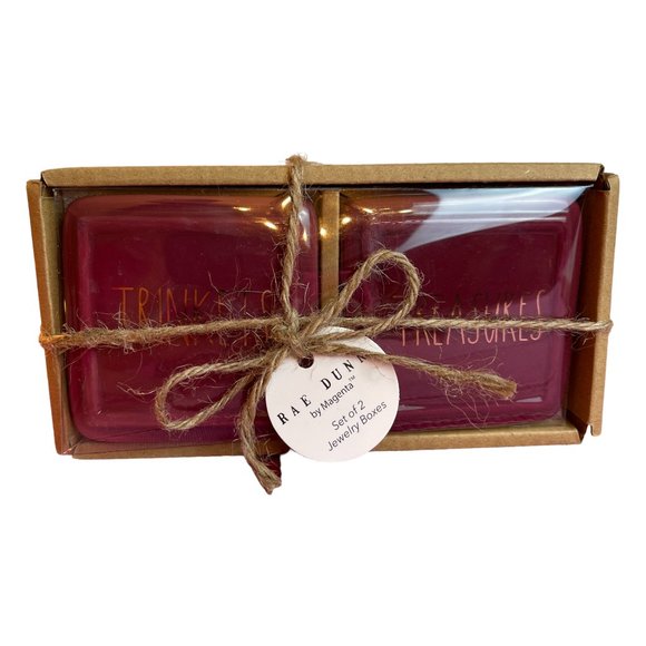 RAE DUNN Set of 2 Jewelry Boxes - Trinkets and Treasures Ceramic Box Set NEW - Picture 2 of 16